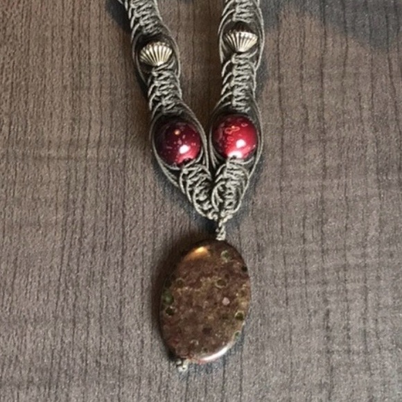 Handcrafted Dragons Blood Gemstone Beaded Macrame Necklace - Picture 10 of 12